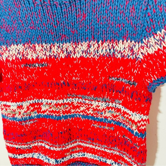 Tory Burch Brilliant Red Mouline Knit Sweater Coastal Preppy Nautical Size Small - Picture 7 of 8